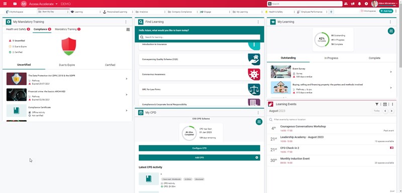 desktop view of a learning management system showing an employees mandatory training