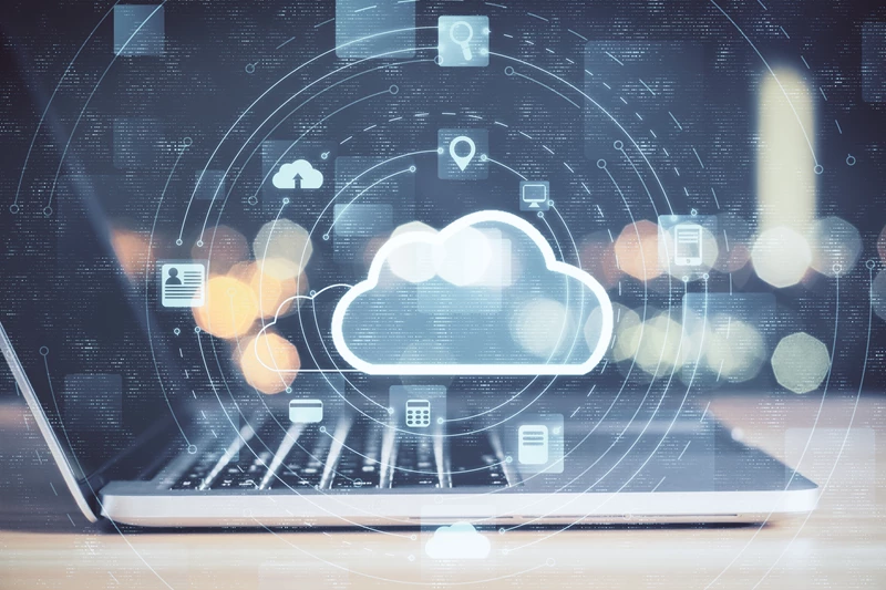 Laptop depicting cloud based technologies