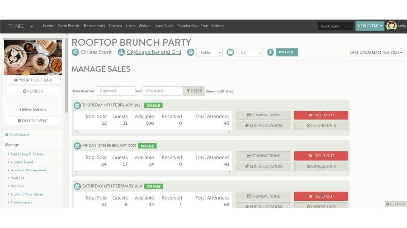 Manage sales screenshot