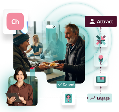 Charity suite icons featuring volunteers
