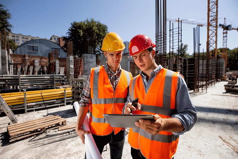 two Construction workers using tablet
