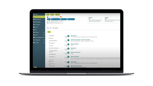 Donorfy fundraising management screenshot on laptop