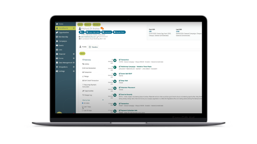 Donorfy fundraising management screenshot on laptop