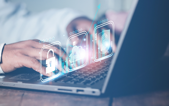 Image of security icons over a laptop