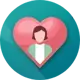Icon of a person inside a heart symbol, representing client care and relationship management