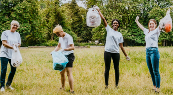 People cleaning up litter