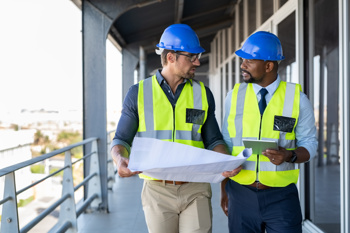 Two construction professionals discussing plans