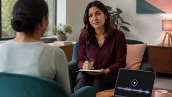 An independent therapist using an AI scribe to document a session.