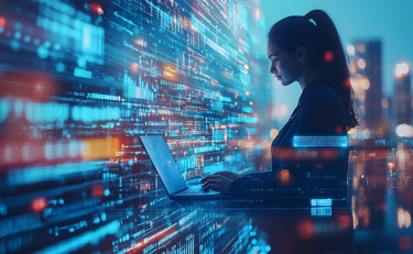 a legal professional working in a futuristic background using digital tools