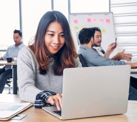 A woman looking at digital data