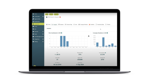 Donorfy campaigns screenshot on laptop
