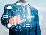 smart man looking at evolving technology