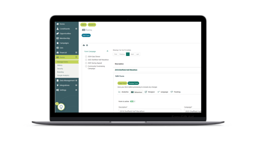 Donorfy forms screenshot on laptop
