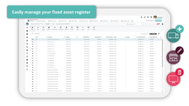 What is a fixed asset register screenshot