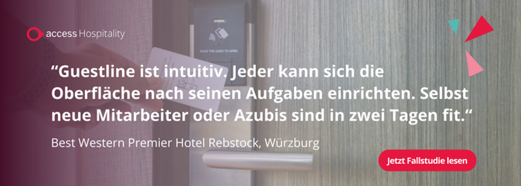 “Guestline ist intuitiv. Jeder kann sich die Oberfläche nach seinen Aufgaben einrichten. Selbst neue Mitarbeiter oder Azubis sind in zwei Tagen fit.” Best Western Premier Hotel Rebstock, Würzburg. Jetzt Fallstudie lesen