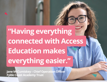 Office woman smiling at camera with quote overlay