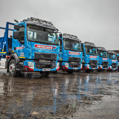 Henshaws lorries parked besides eachother