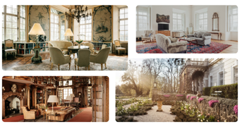 Images of hotel rooms and gardens