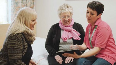 Three older woman sitting down together 