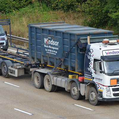 Windsor waste management lorry driving on motorway