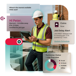 Field service technician using Acess Coins Evo