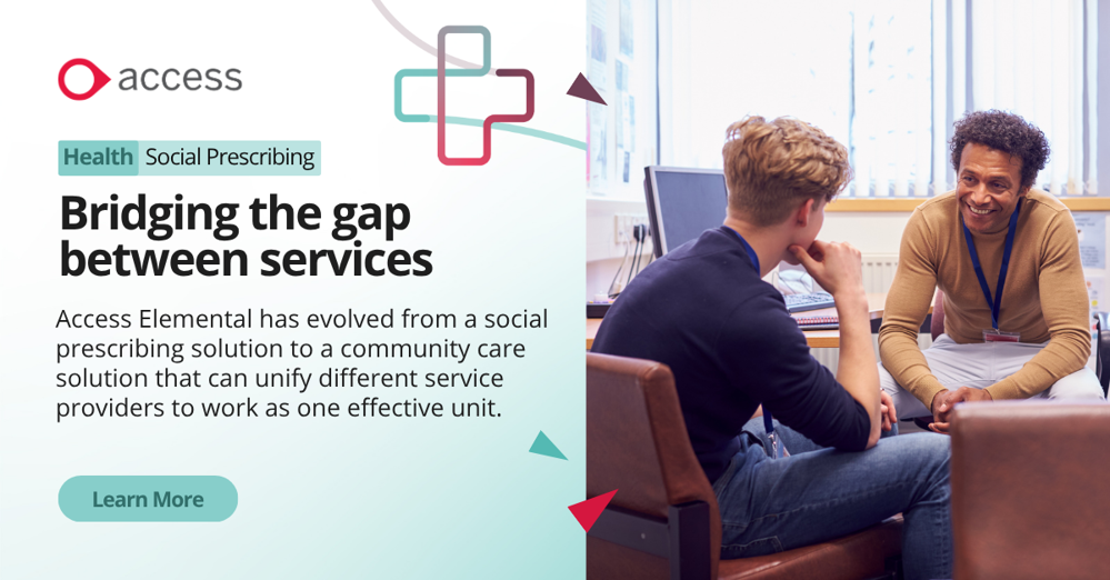 An ad banner promoting Access Elemental - our social prescribing and community software solution helping link services and providers.