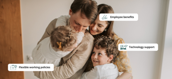 happy family surrounded by boxes detailing What large employers can do to support employees in balancing work and family life?