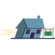 Illustration of a house with a for sale sign representing property listings and home sales