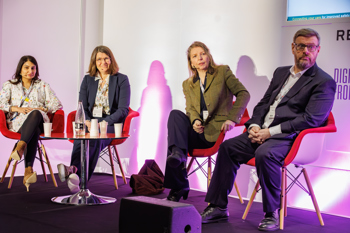 Matthew Hutton, Ravinder Kaur Sahota, Dr Caroline Pritchard and Kirstie Watson on stage for the Shared Care Records session.