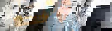 Image of an employee on a work call at home