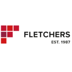Fletchers Solicitors logo featuring a red square mosaic graphic
