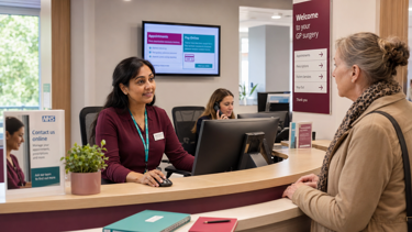 An NHS reception desk.
