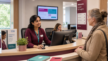 An NHS reception desk.