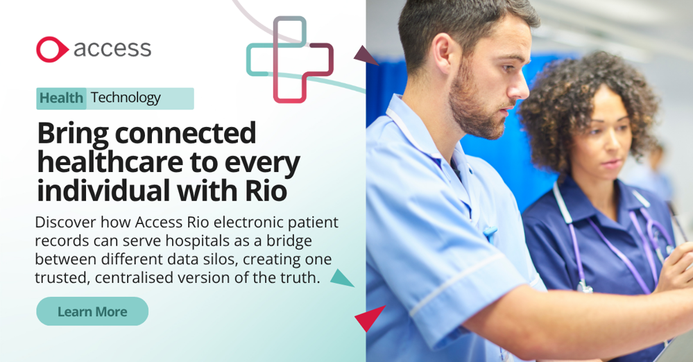 A call-to-action banner promoting Access Rio EPR for hospital management.