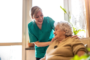 care worker and resident having a conversation