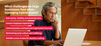 What challenges do large businesses face when managing hybrid teams? 