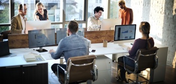 DfE staff working in an office.