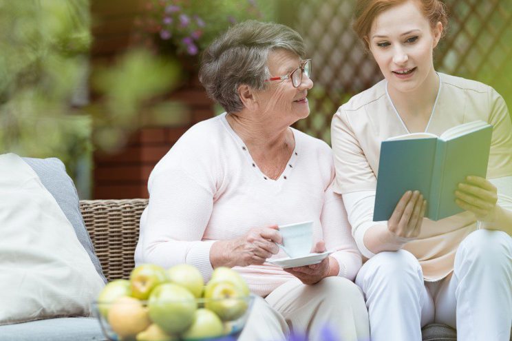 reading to an elderly care home