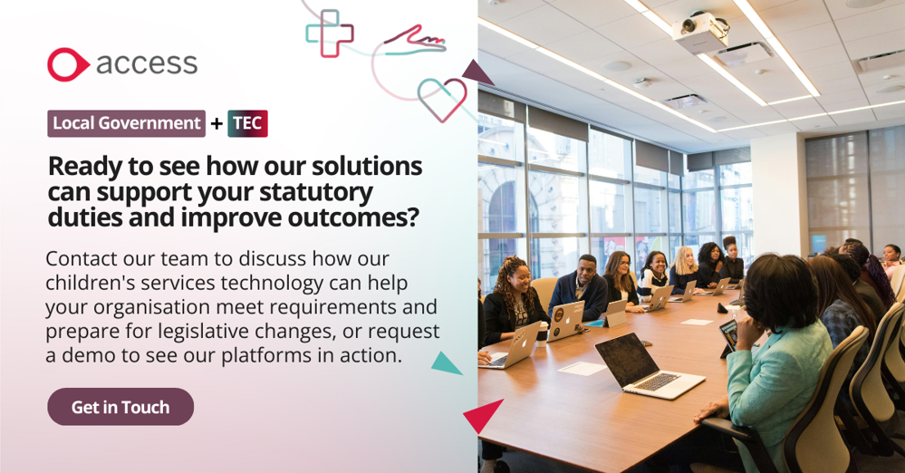 An advertising banner for children's services technology.