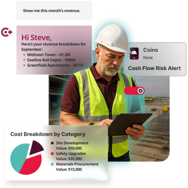 construction worker looking at a tablet