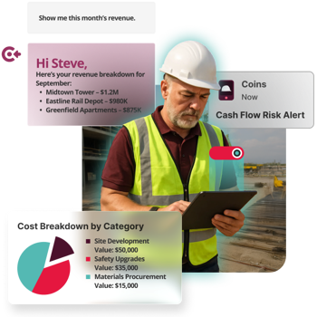 construction worker looking at a tablet