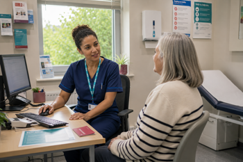 An in-person NHS appointment.