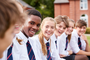 School children in uniform.