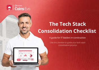 Construction CEO with a laptop that has Access Evo Coins running