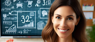 Teacher in front of black board in classroom