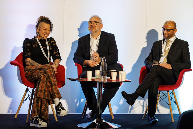 Esther Provins (CQC), Eric Gardiner (North Staffs) and Ayub Bhayat (NHS England) sat on stage for their morning keynote session.