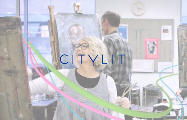 Two people painting in an art studio, with the ‘CityLit’ logo across the image