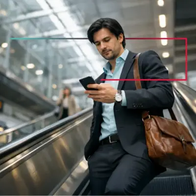 Professional man using a mobile phone while travelling representing remote access to conveyancing tools