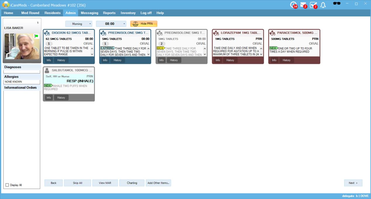 A client's screen on Access Medication Management Software